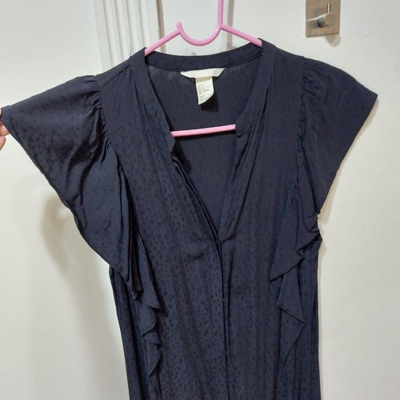 Fancy H&M Long Summer Dress Black Navy Darker Color Comfortable and Stylish Fits - Picture 3 of 9